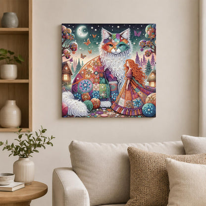 Patchwork Cat and Red-Haired Girl pearl painting – image 2