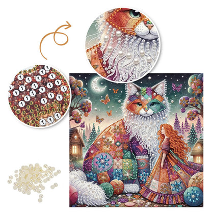 Patchwork Cat and Red-Haired Girl pearl painting – image 6