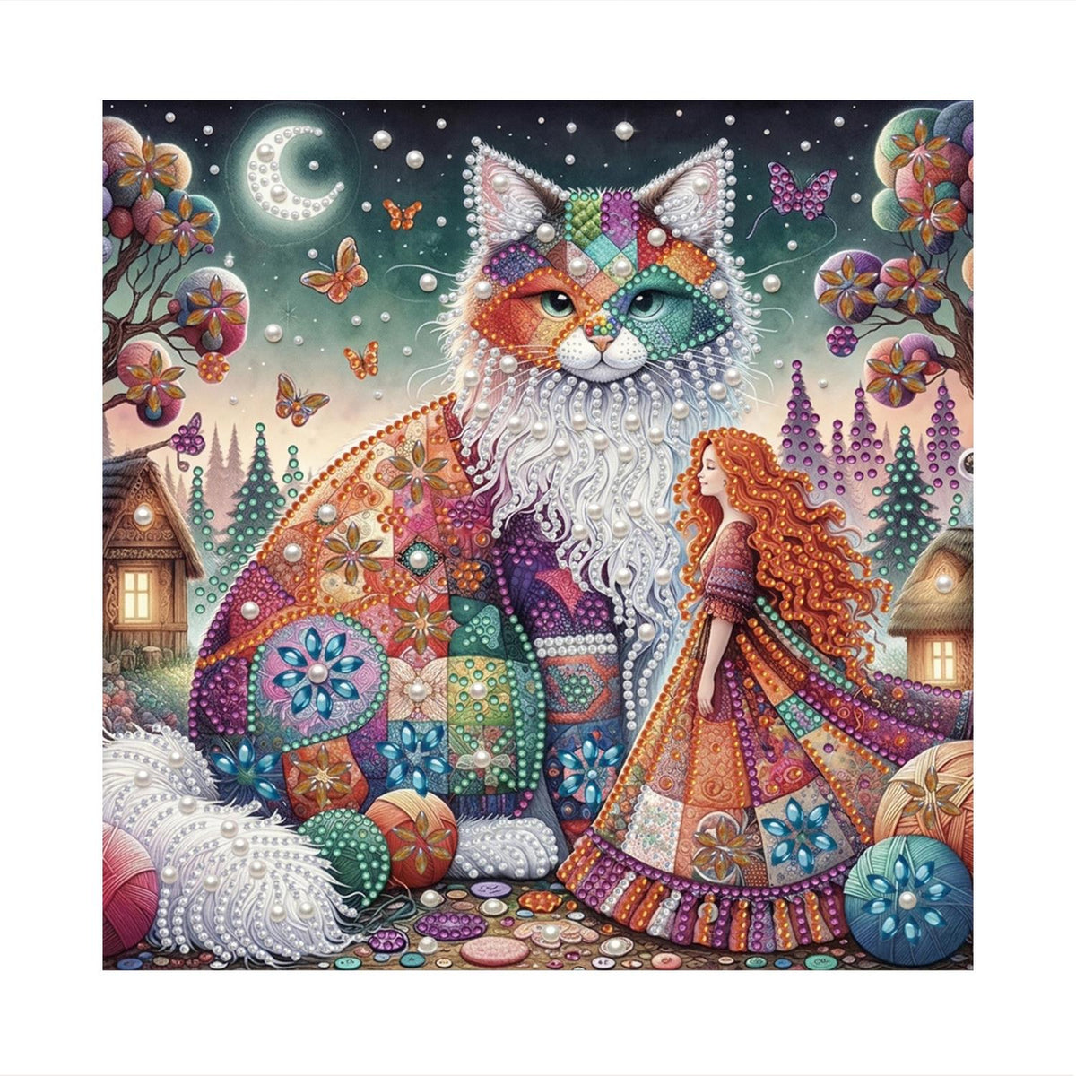 Patchwork Cat and Red-Haired Girl pearl painting – image 11