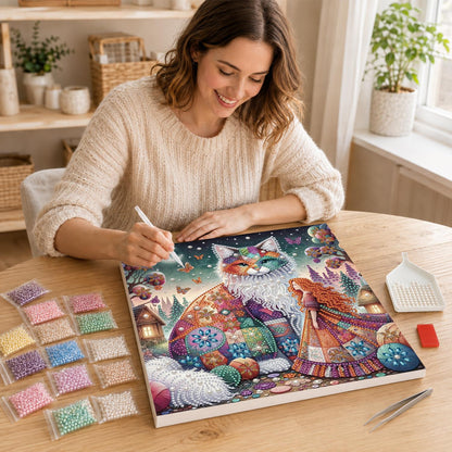 Patchwork Cat and Red-Haired Girl pearl painting – image 16