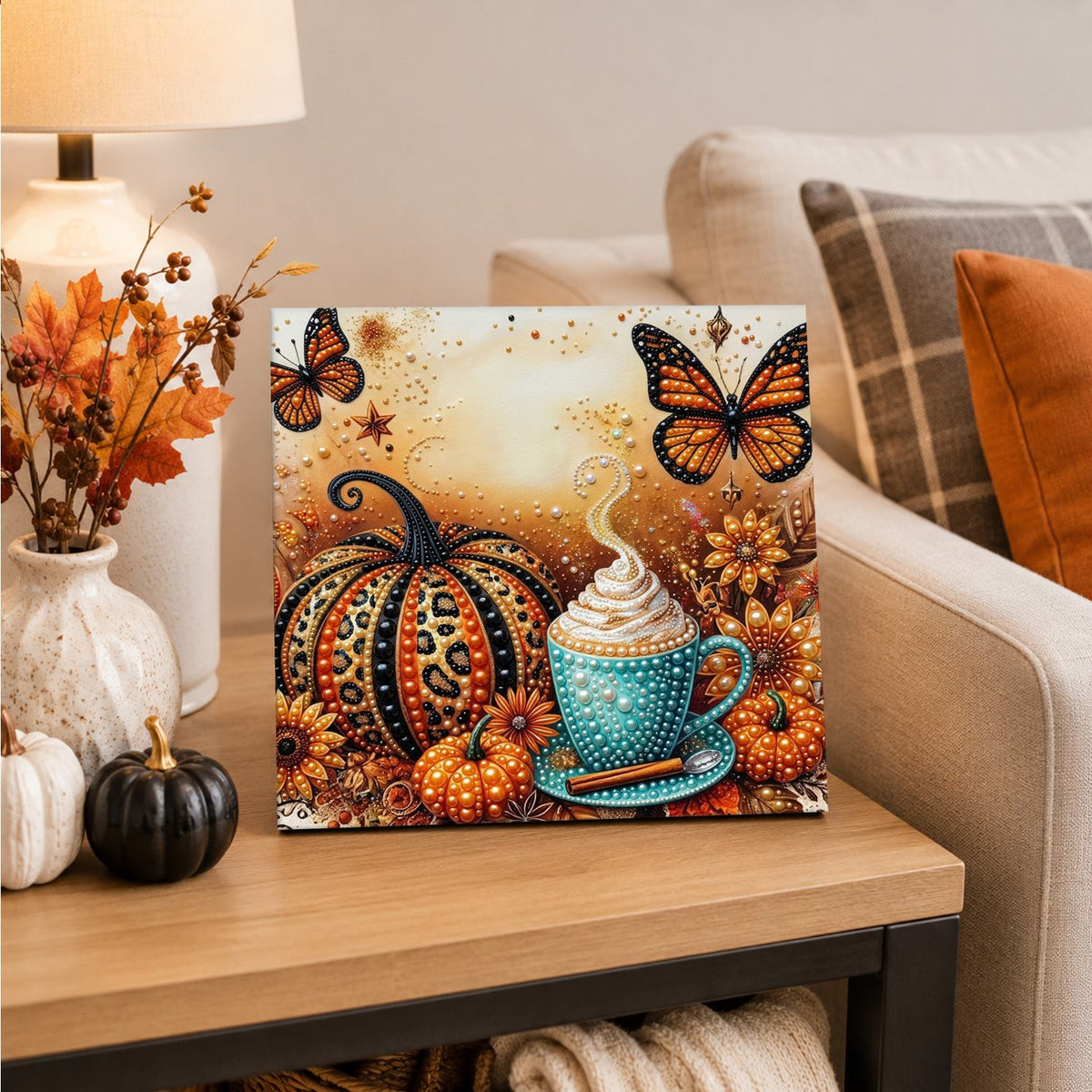 Leopard Pumpkin and Spiced Latte pearl painting – image 4