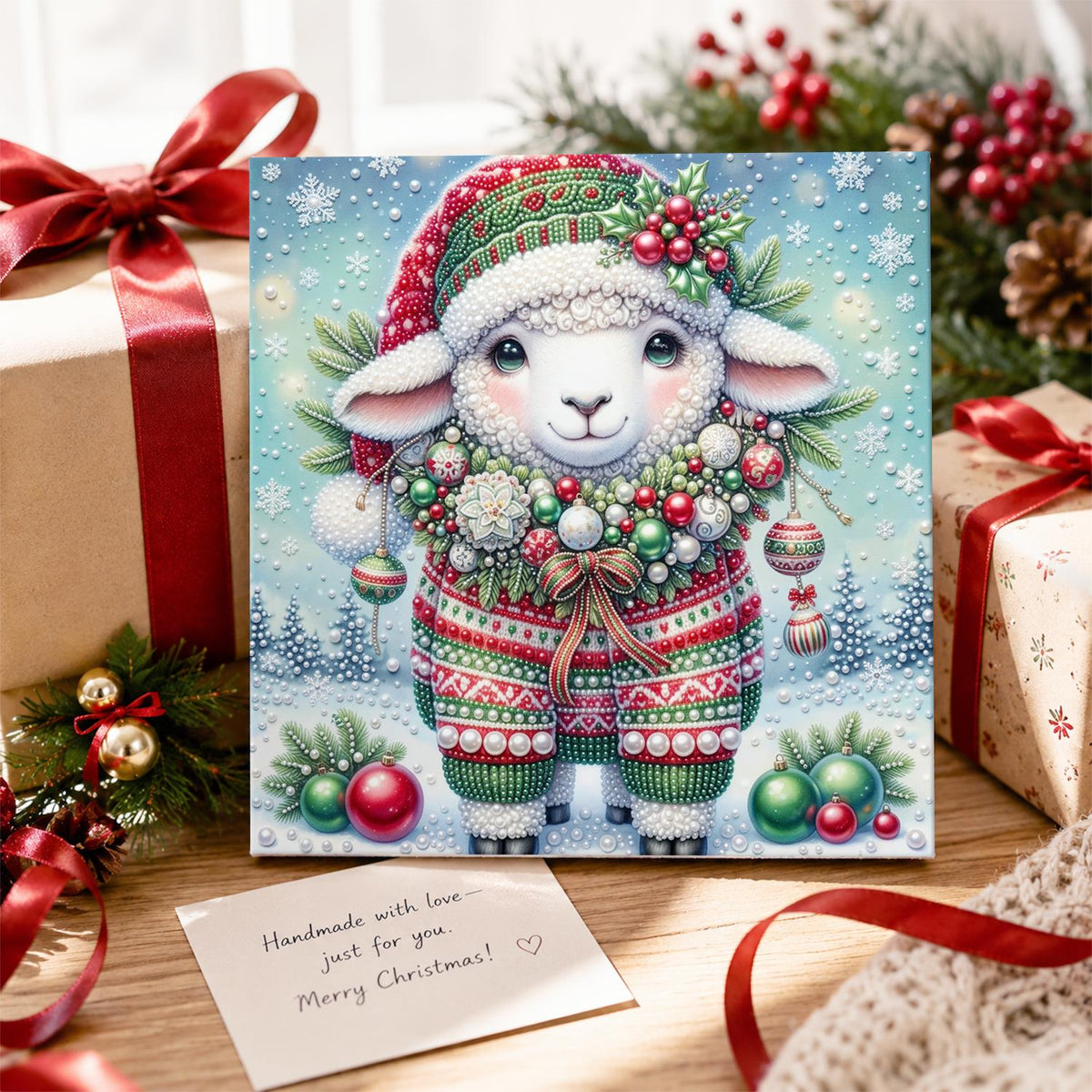 Lamb in a Festive Sweater pearl painting – image 2