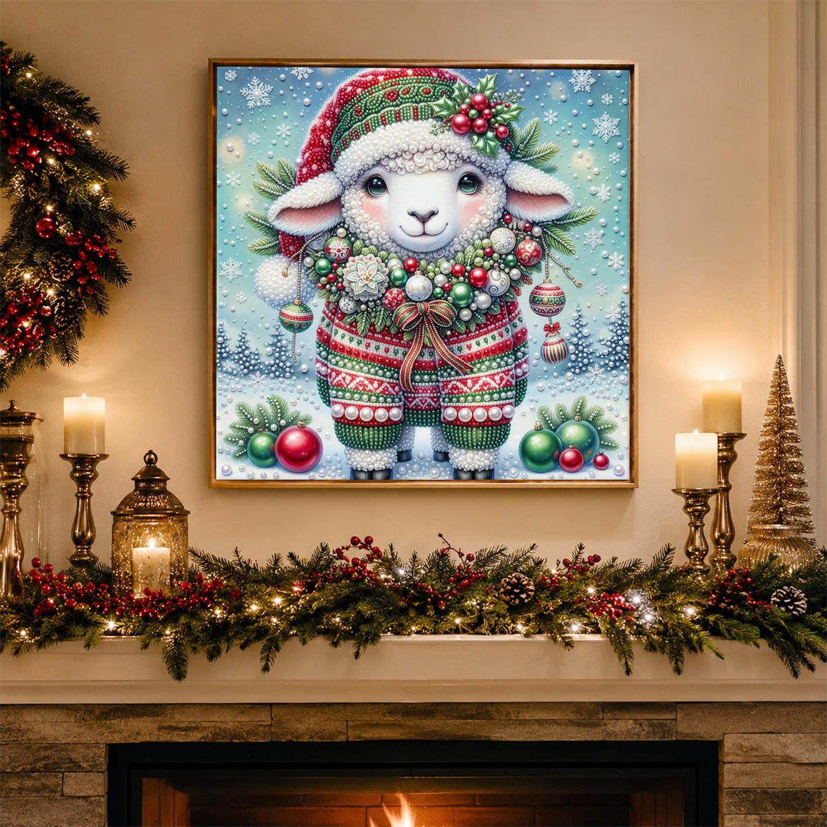 Lamb in a Festive Sweater pearl painting – image 3