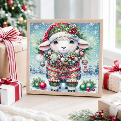 Lamb in a Festive Sweater pearl painting – image 4