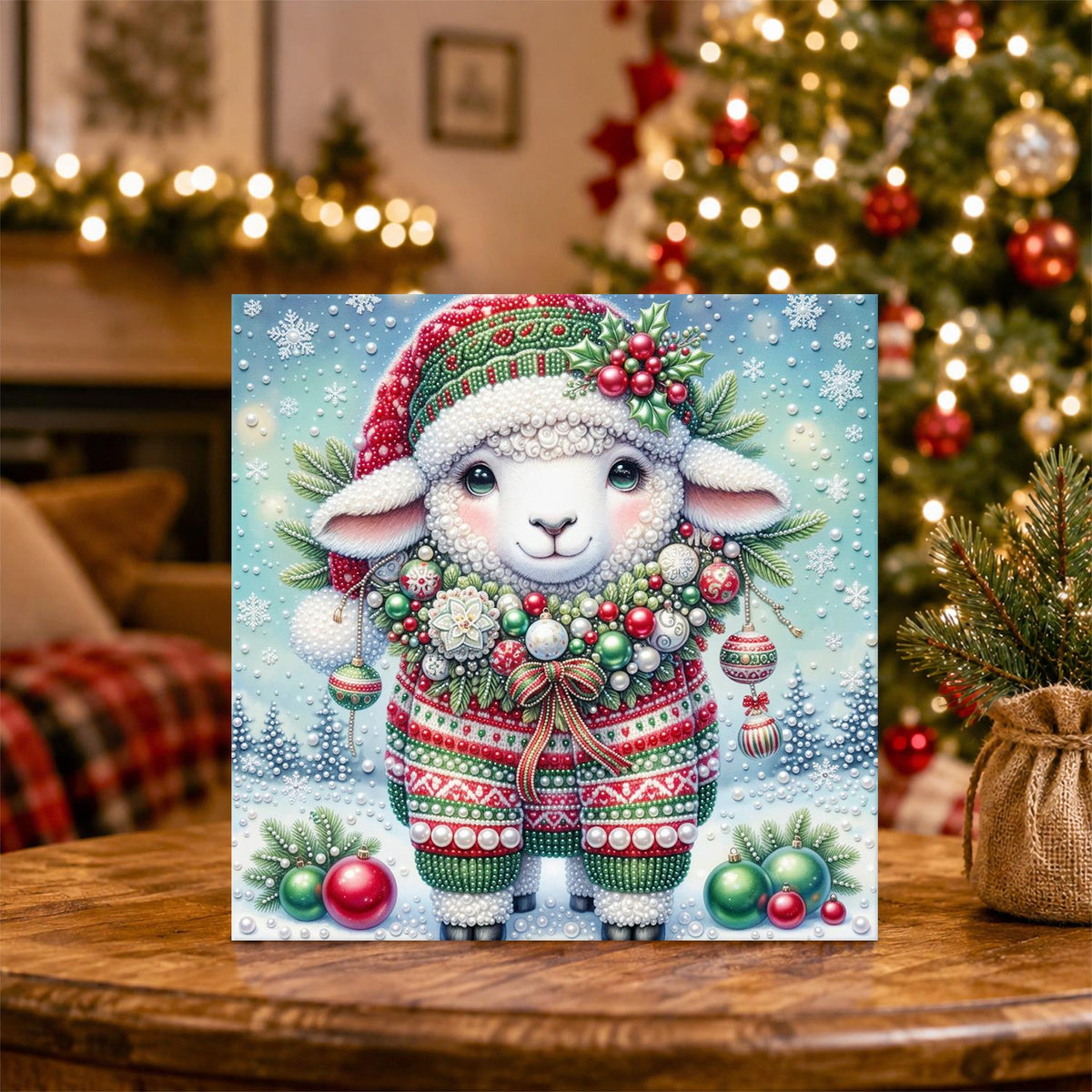 Lamb in a Festive Sweater pearl painting – image 5