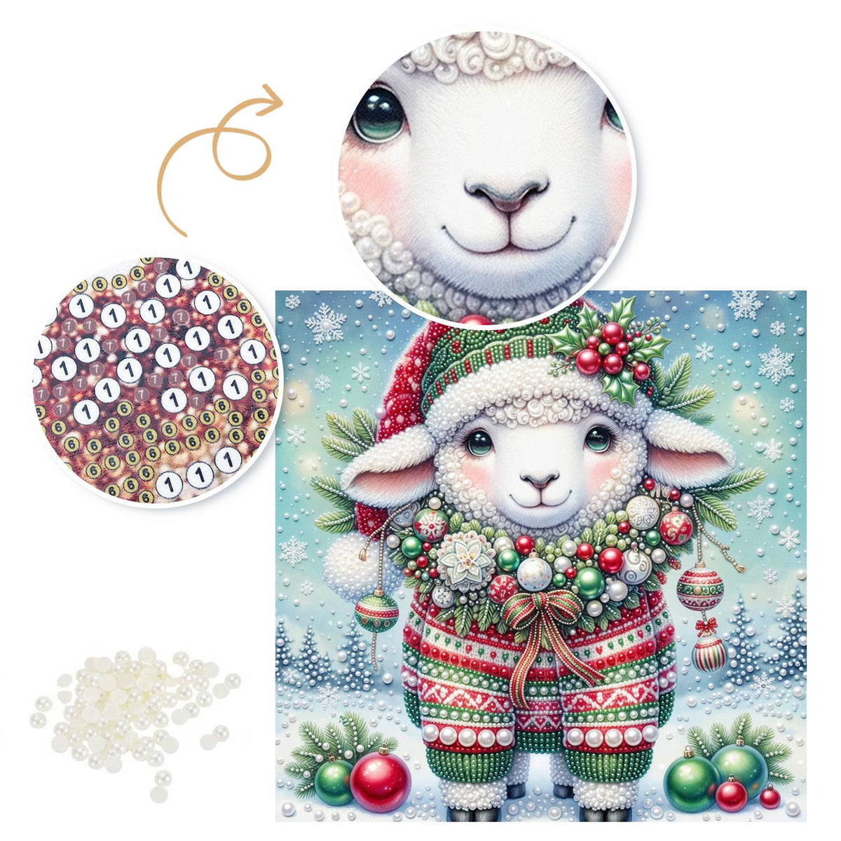 Lamb in a Festive Sweater pearl painting – image 6