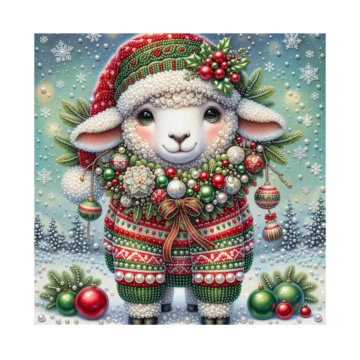 Lamb in a Festive Sweater pearl painting – image 11