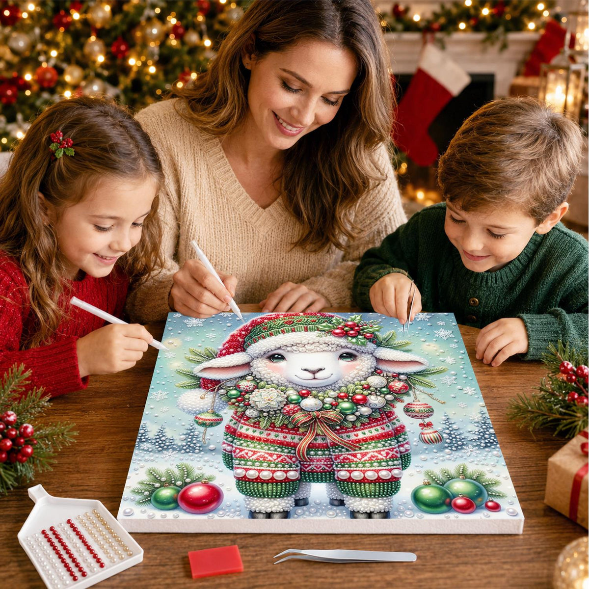 Lamb in a Festive Sweater pearl painting – image 15