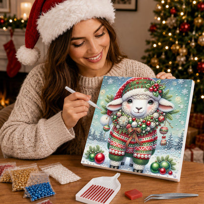 Lamb in a Festive Sweater pearl painting – image 16