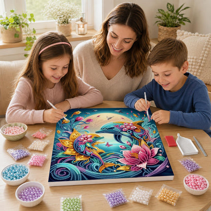 Moonlit Dolphins and Pink Lotus pearl painting – image 15