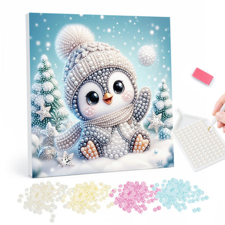 Winter Penguin pearl painting – image 1