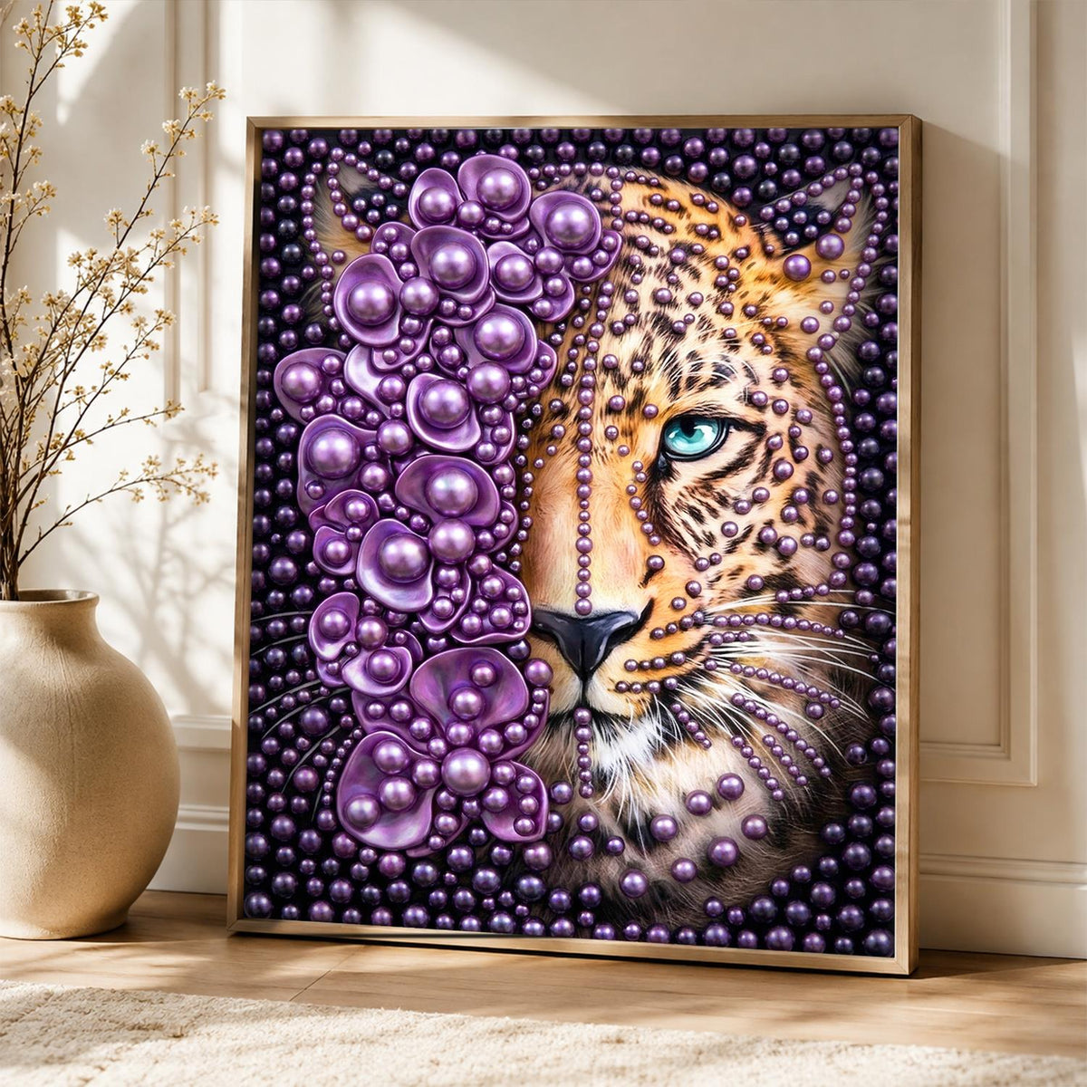 Half-Purple Leopard Face pearl painting – image 5
