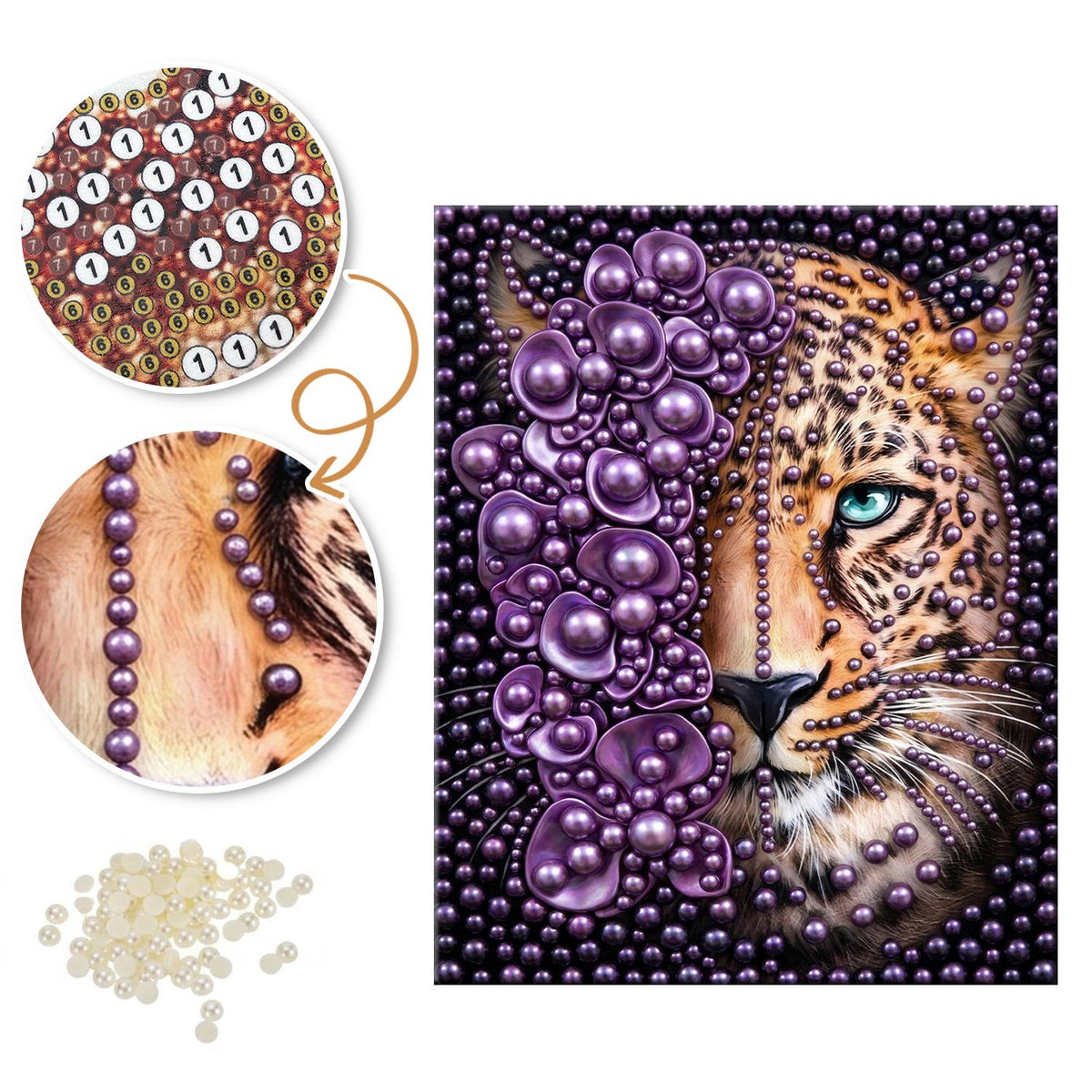 Half-Purple Leopard Face pearl painting – image 6