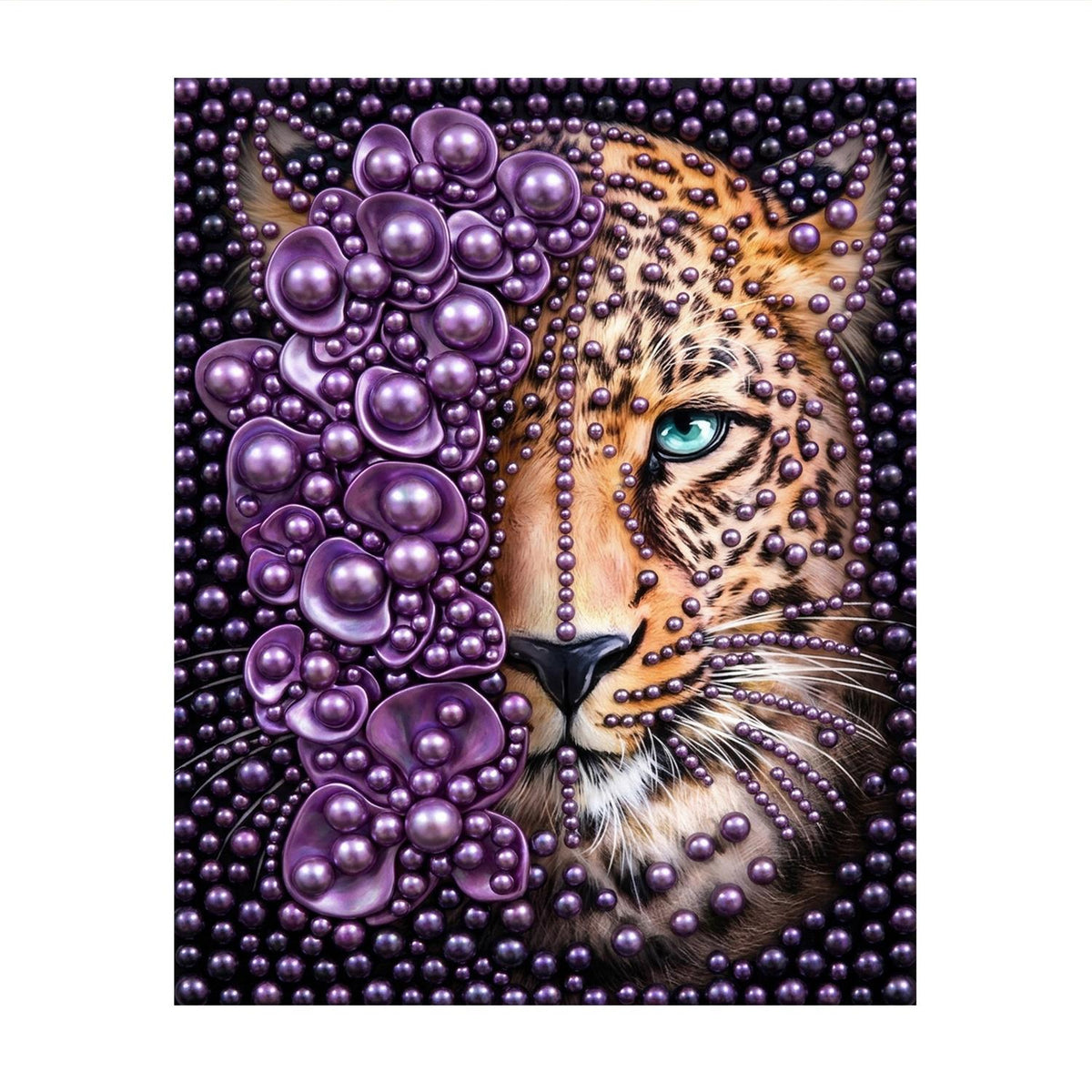 Half-Purple Leopard Face pearl painting – image 11