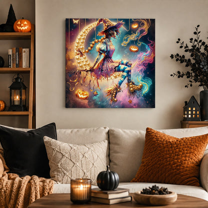 Broom-Riding Witch in Pastel Mist pearl painting – image 3