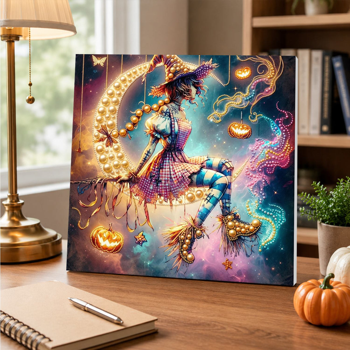 Broom-Riding Witch in Pastel Mist pearl painting – image 5