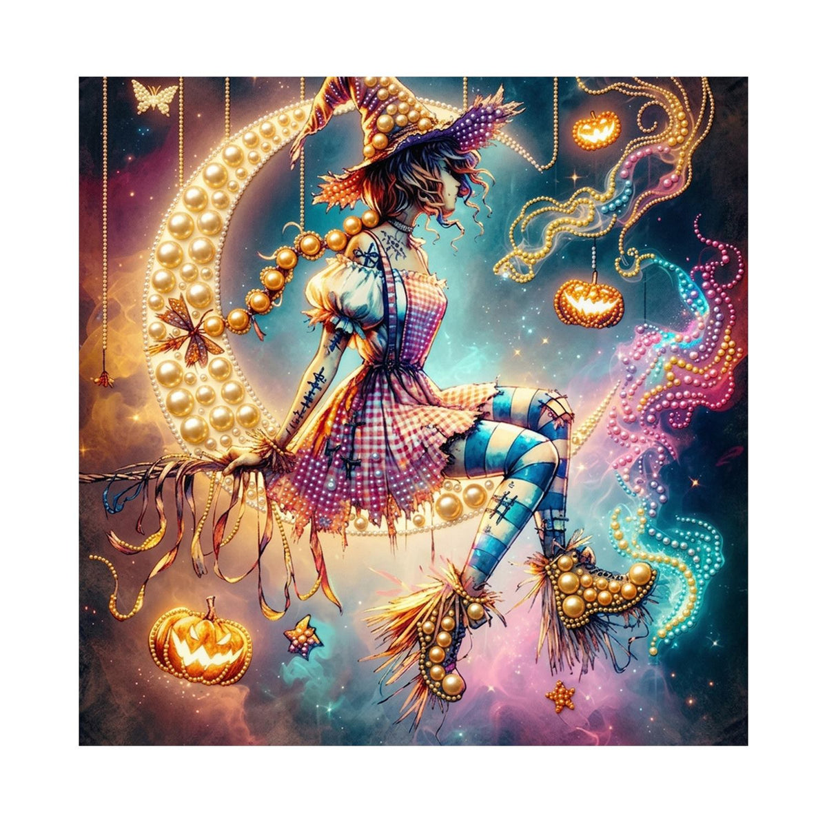 Broom-Riding Witch in Pastel Mist pearl painting – image 11