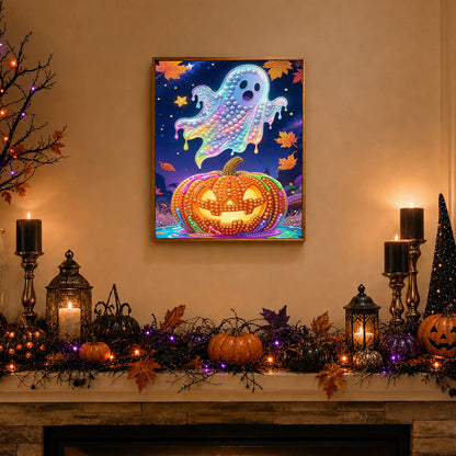Iridescent Ghost and Pumpkin pearl painting – image 3