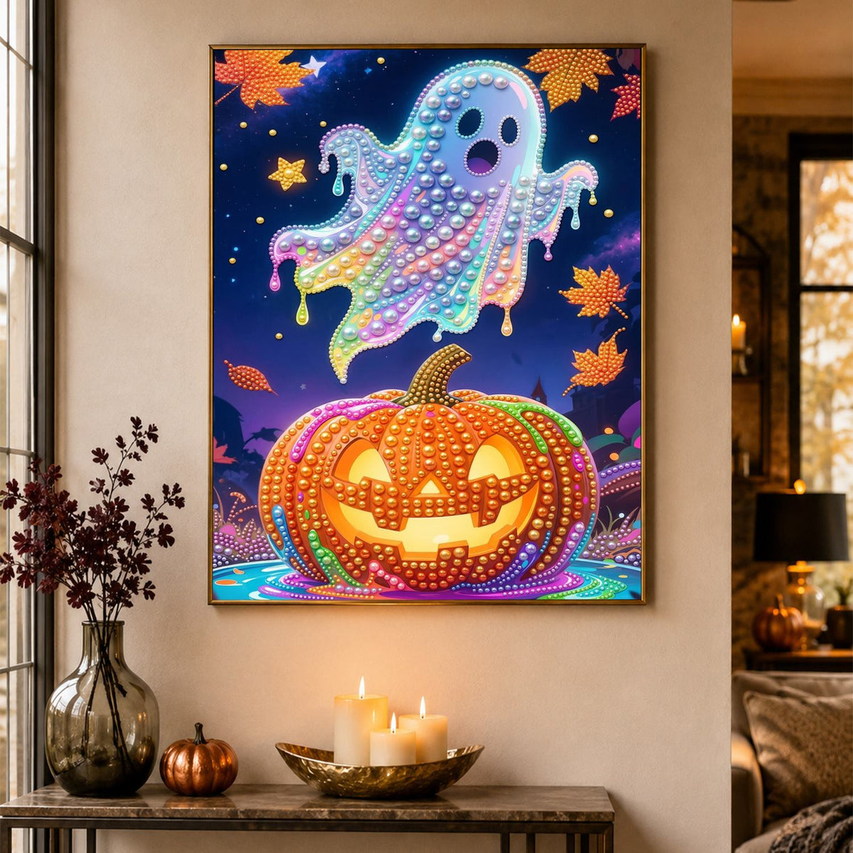 Iridescent Ghost and Pumpkin pearl painting – image 4
