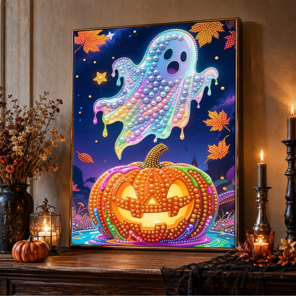 Iridescent Ghost and Pumpkin pearl painting – image 5