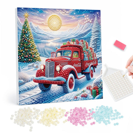 Christmas Delivery Truck in Snowy Winter Landscape pearl painting – image 1