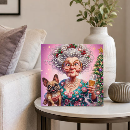 Toasting Granny and Frenchie pearl painting – image 4