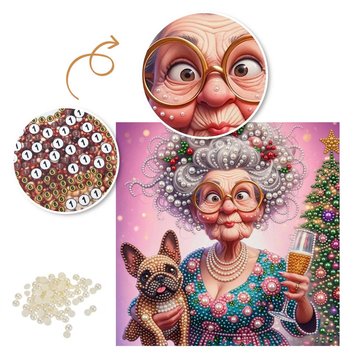Toasting Granny and Frenchie pearl painting – image 6