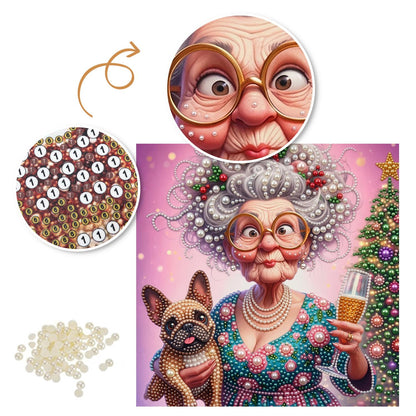 Toasting Granny and Frenchie pearl painting – image 6