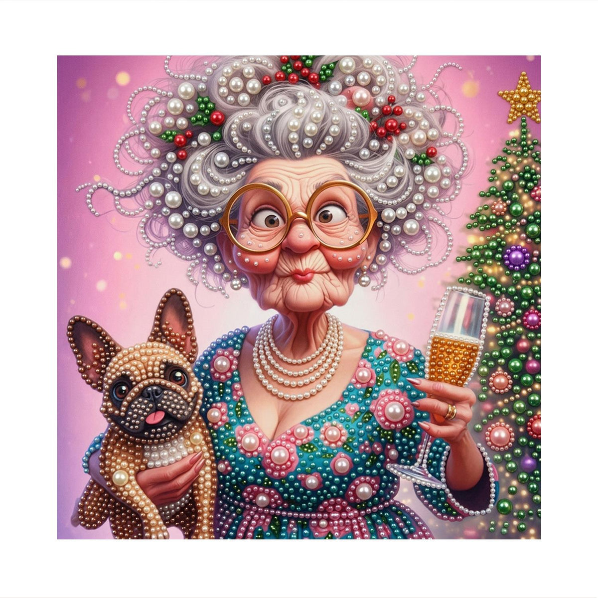 Toasting Granny and Frenchie pearl painting – image 11