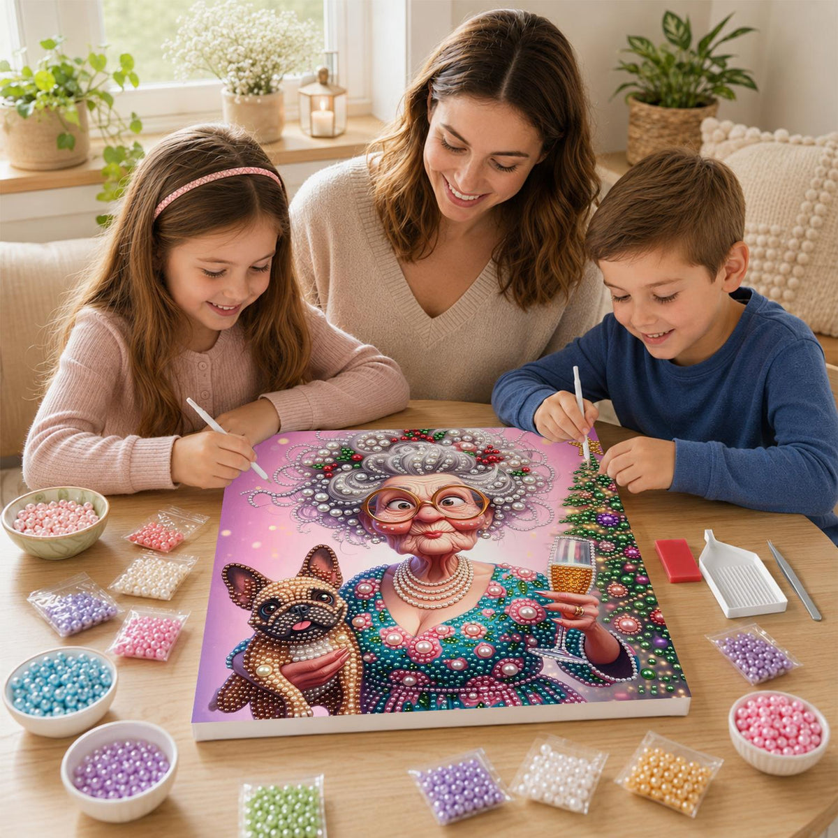 Toasting Granny and Frenchie pearl painting – image 15