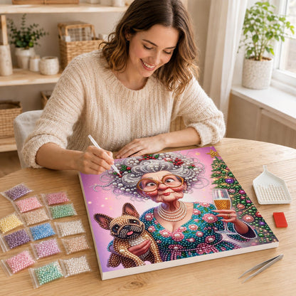 Toasting Granny and Frenchie pearl painting – image 16