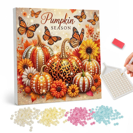 Autumn Pumpkins and Butterflies pearl painting – image 1