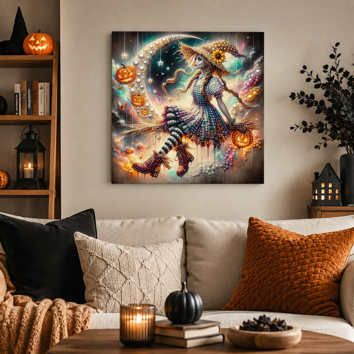 Sunflower-Hat Witch and Moon pearl painting – image 3
