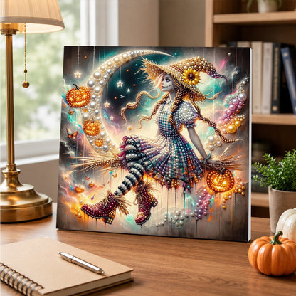 Sunflower-Hat Witch and Moon pearl painting – image 5