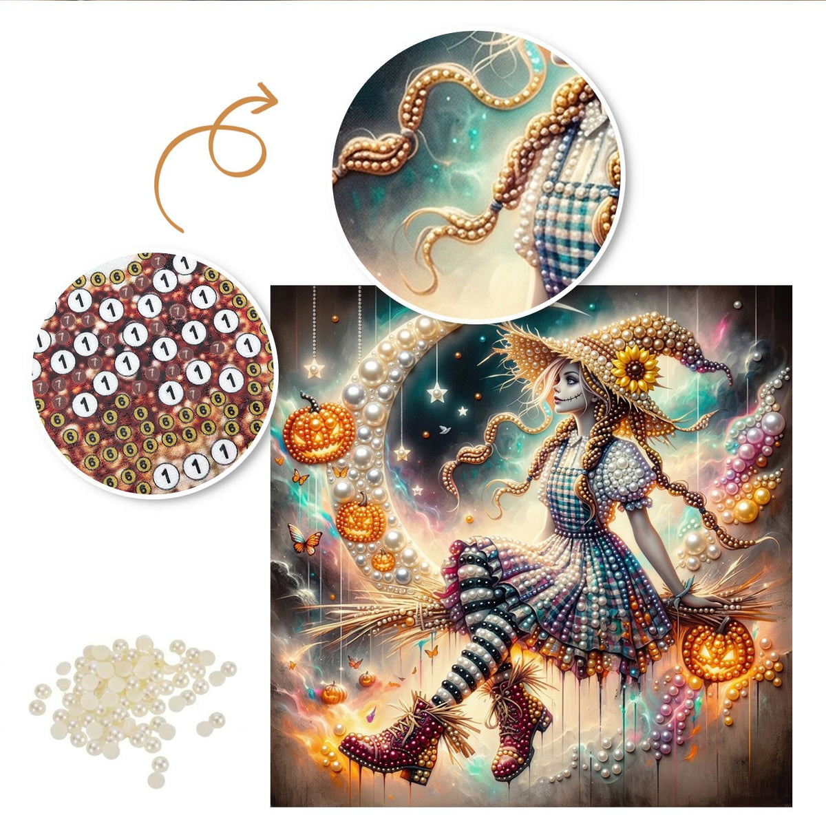 Sunflower-Hat Witch and Moon pearl painting – image 6