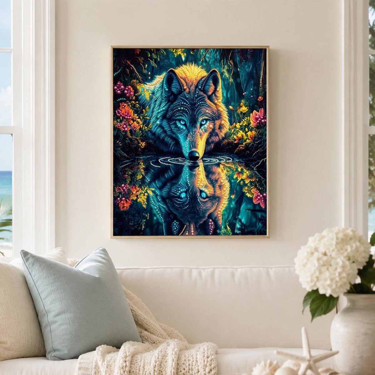 Wolf at the Reflecting Pool pearl painting – image 3