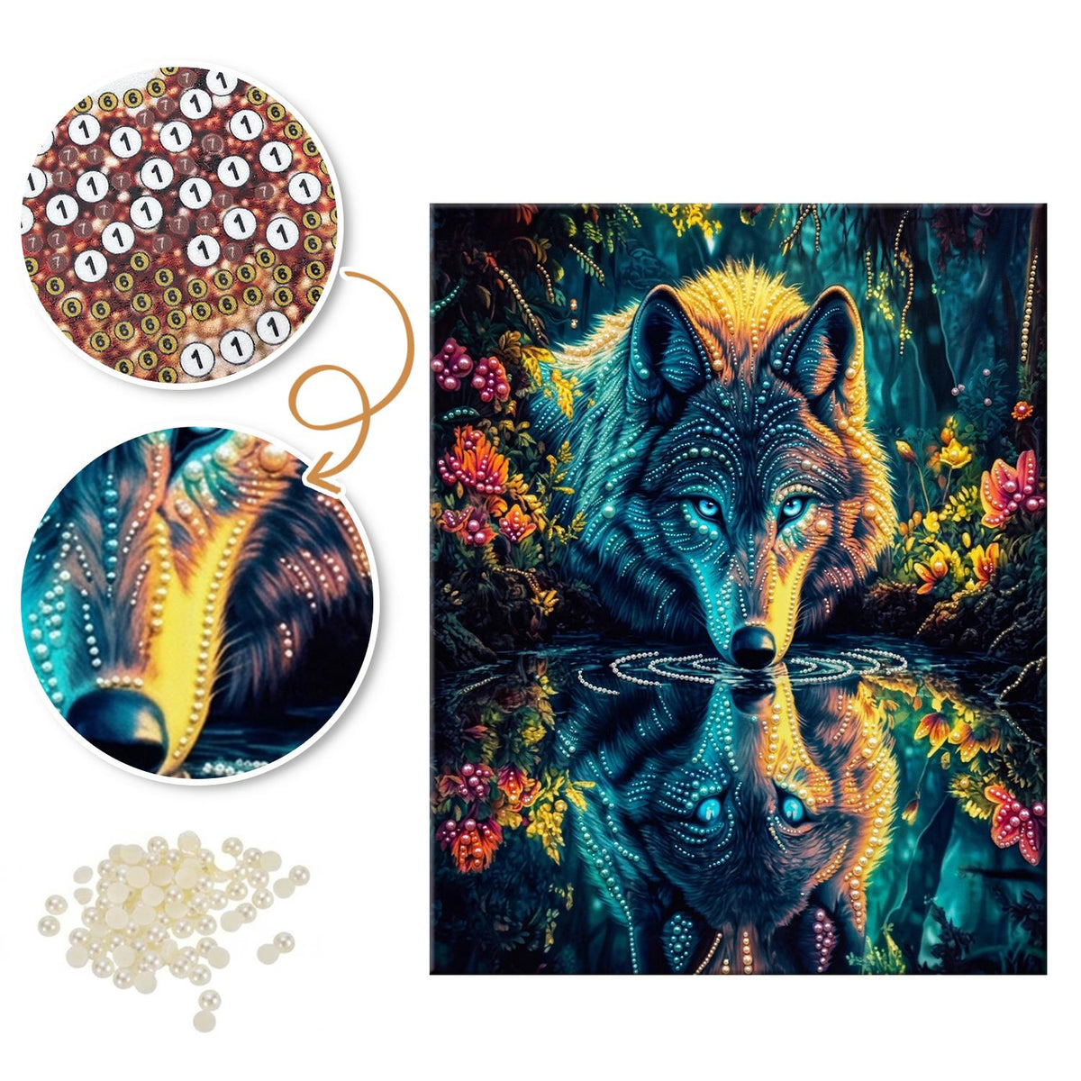 Wolf at the Reflecting Pool pearl painting – image 6