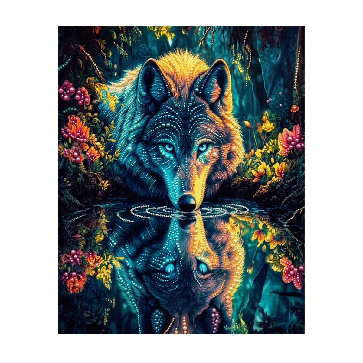 Wolf at the Reflecting Pool pearl painting – image 11