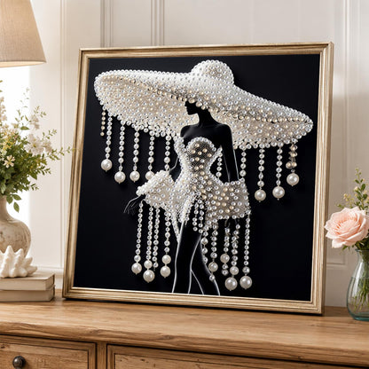 Lady Under a Beaded Sun Hat pearl painting – image 5