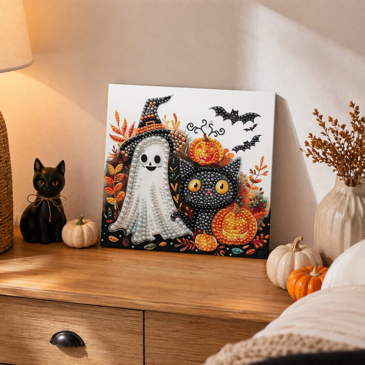 Witch-Hat Ghost and Black Cat pearl painting – image 2