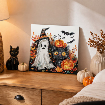 Witch-Hat Ghost and Black Cat pearl painting – image 2