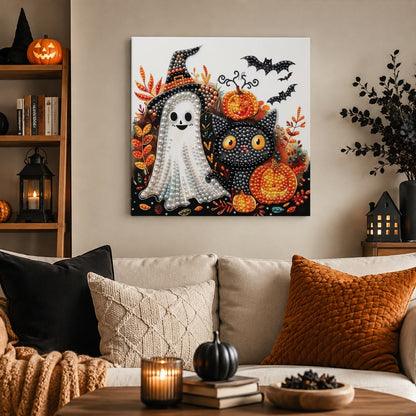 Witch-Hat Ghost and Black Cat pearl painting – image 3