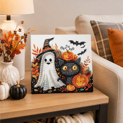 Witch-Hat Ghost and Black Cat pearl painting – image 4