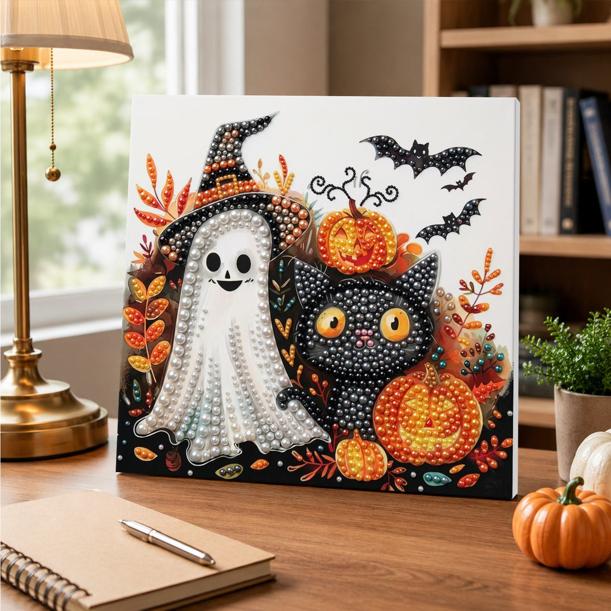 Witch-Hat Ghost and Black Cat pearl painting – image 5