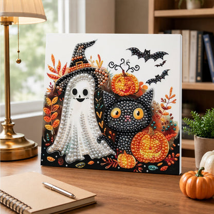 Witch-Hat Ghost and Black Cat pearl painting – image 5