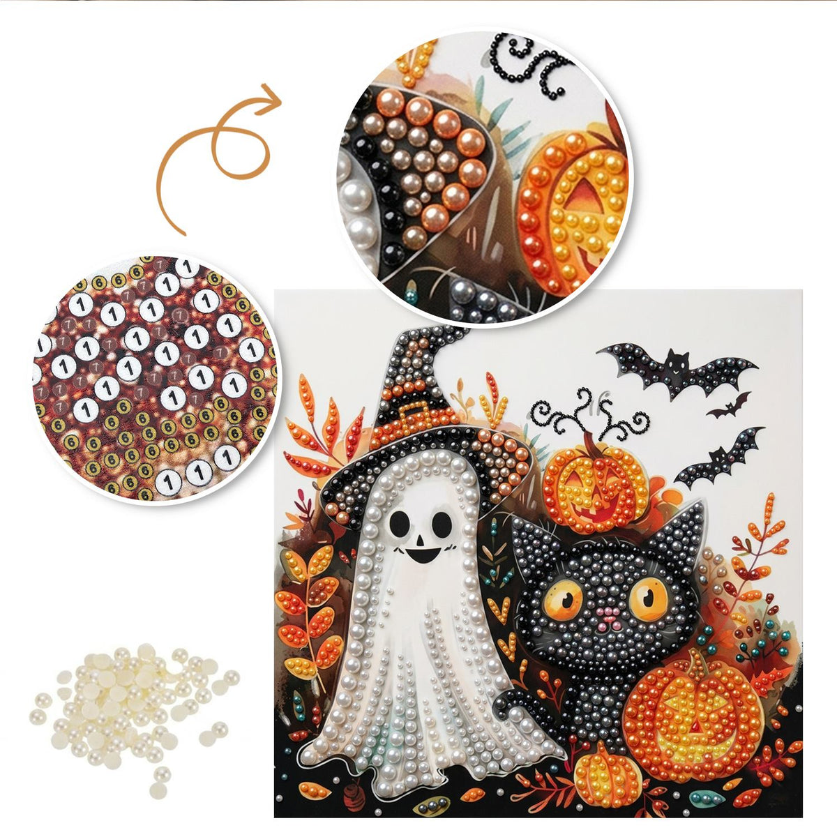Witch-Hat Ghost and Black Cat pearl painting – image 6
