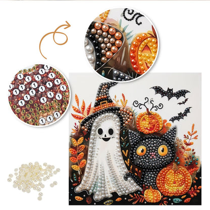 Witch-Hat Ghost and Black Cat pearl painting – image 6