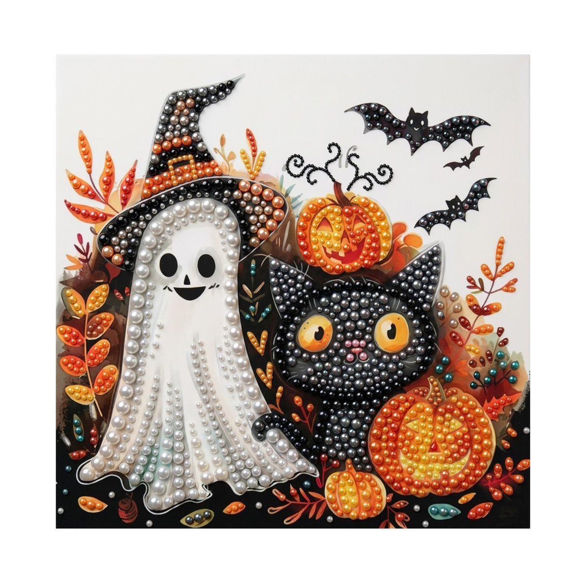 Witch-Hat Ghost and Black Cat pearl painting – image 11
