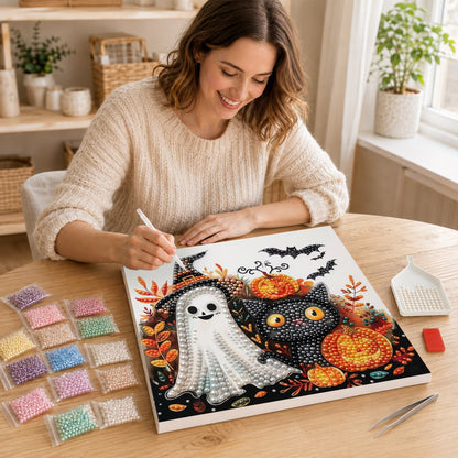 Witch-Hat Ghost and Black Cat pearl painting – image 16