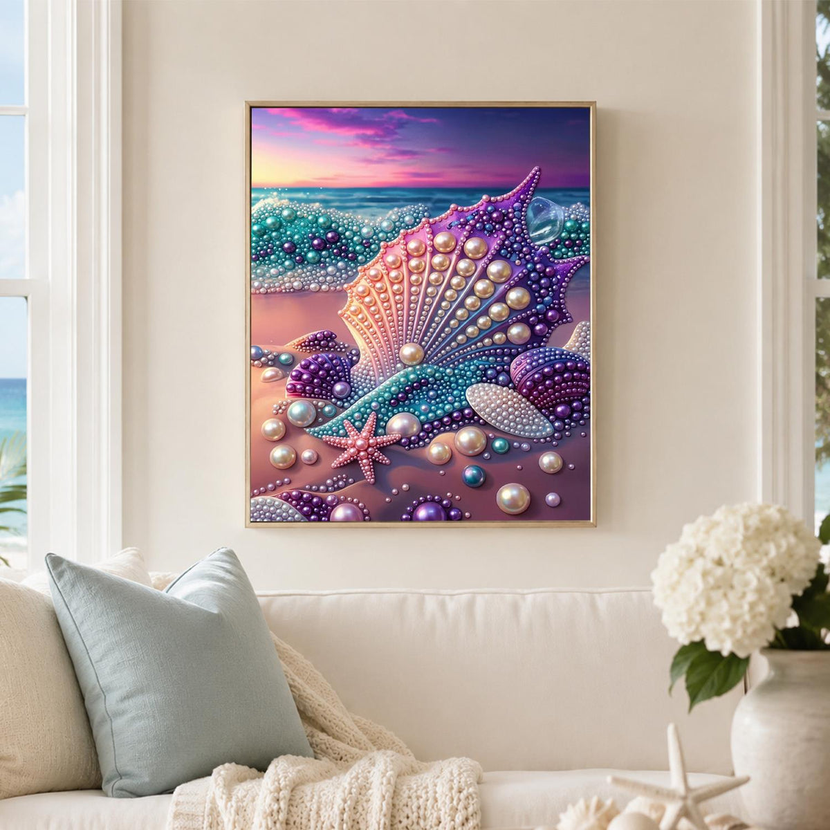 Seashells at Pink Sunset pearl painting – image 3